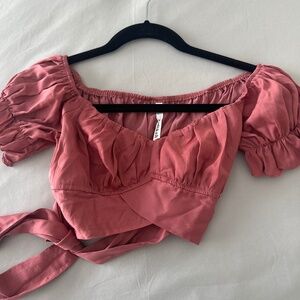 Puff sleeve tie back cropped blouse